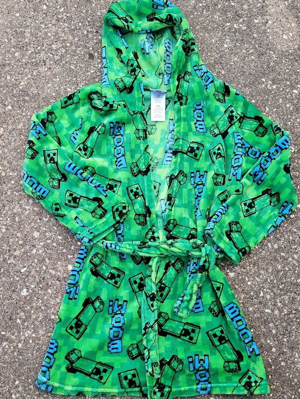 Minecraft Creeper Soft Plush Hooded Robe Bright Green Blue Boom Youth Medium 8